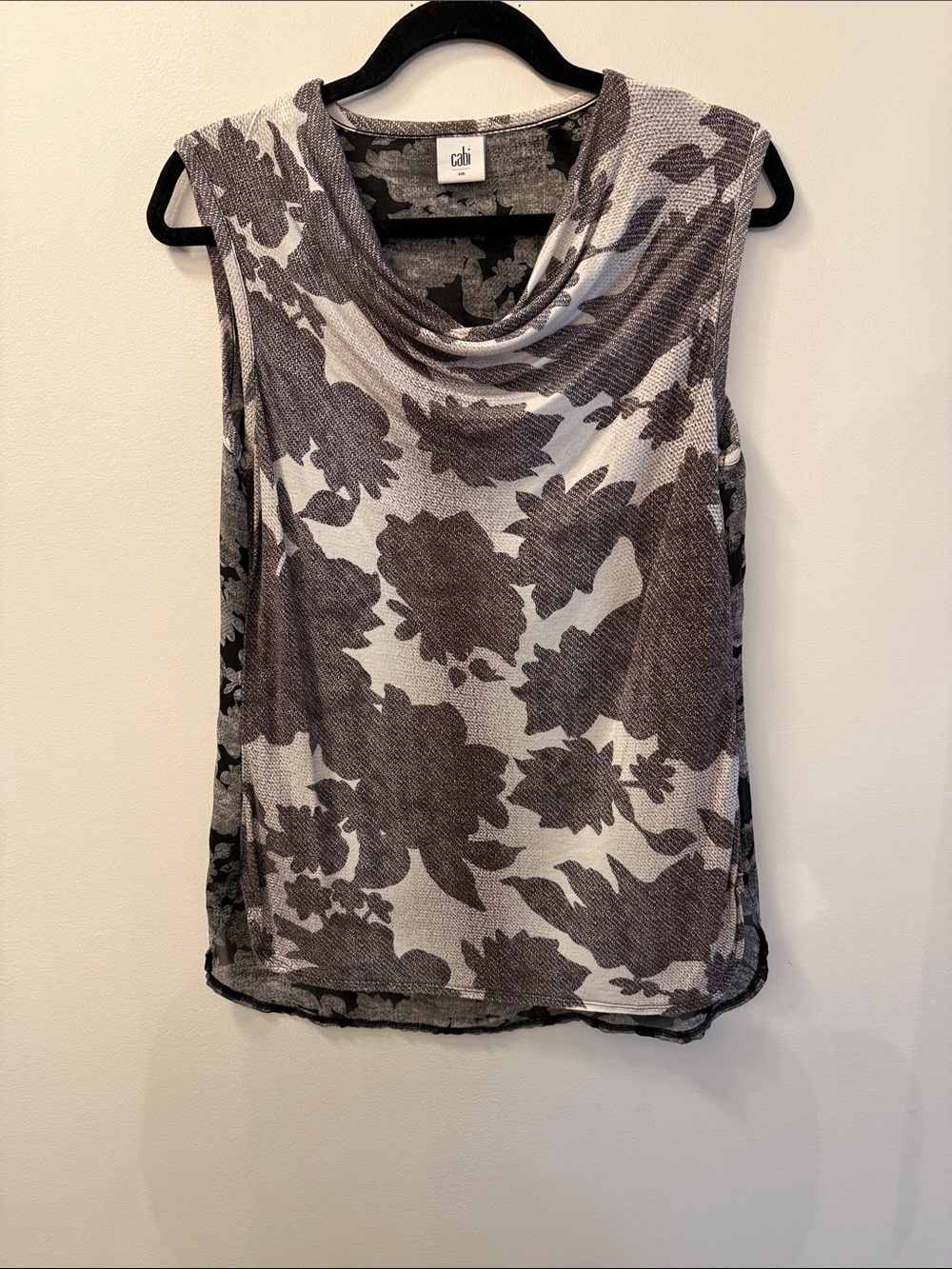 CAbi Floral Cowl Neck Sleeveless Top - Gray & Cream